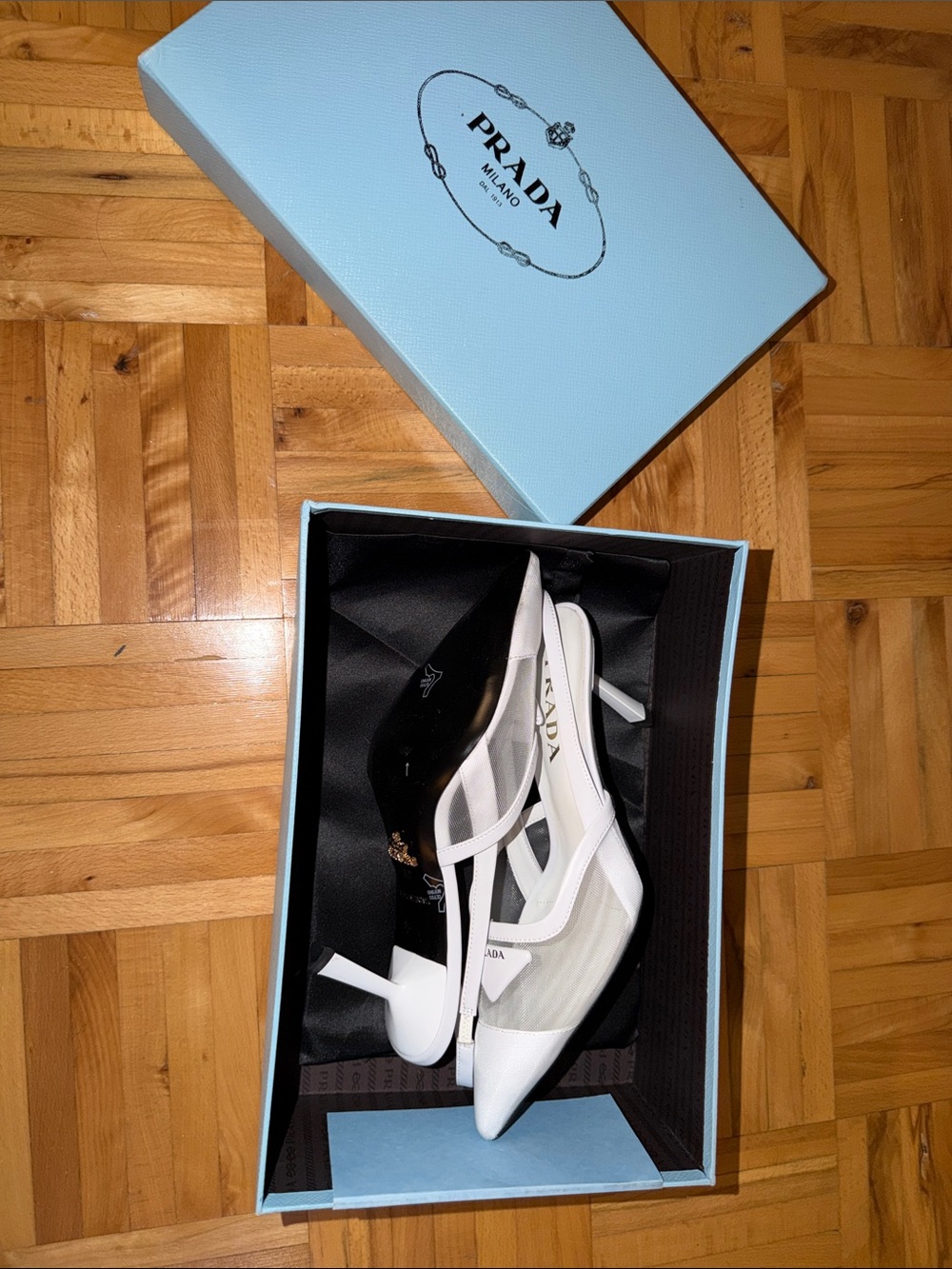 Prada White Pointed-Toe Strappy Slingback Heels